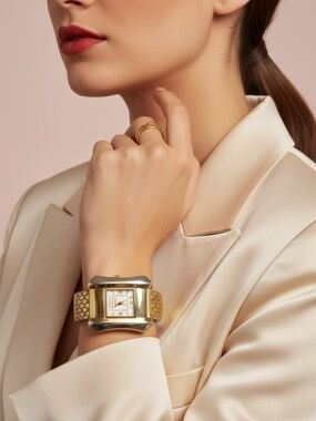 Vintage Geneva 7101 Gold Cuff Watch - NEW BATTERY - Hinged Band